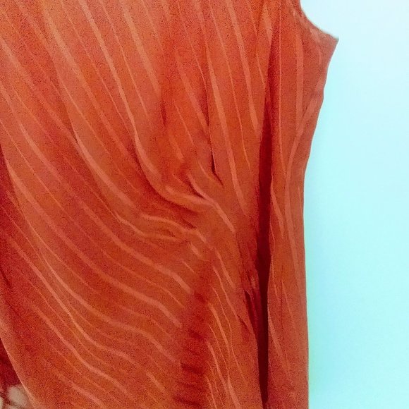 DRESSBARN Coral Chiffon Style Blouse Cap Sleeve Lined Ruffled Holiday Party Wear - Picture 2 of 7